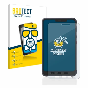 Vorderseite einer Produktverpackung mit dem Markenlogo BROTECT. Daneben ist das Gerät Samsung Galaxy Tab Active 3 Enterprise E