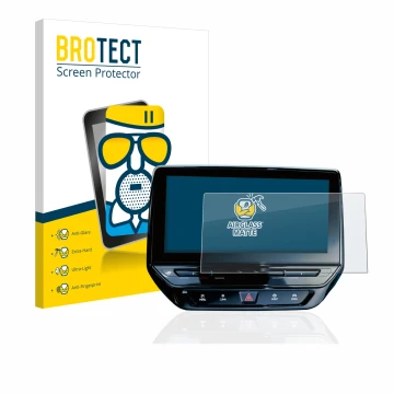 Vorderseite einer Produktverpackung mit dem Markenlogo BROTECT. Daneben ist das Gerät Volkswagen ID.5 Discover Pro 12