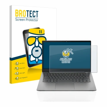 Vorderseite einer Produktverpackung mit dem Markenlogo BROTECT. Daneben ist das Gerät Lenovo ThinkBook 14 Gen 4 mit dem zugehö