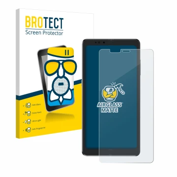 Vorderseite einer Produktverpackung mit dem Markenlogo BROTECT. Daneben ist das Gerät Hisense A9 mit dem zugehörigen Displaysc