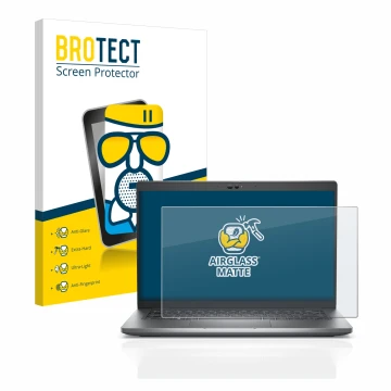 Vorderseite einer Produktverpackung mit dem Markenlogo BROTECT. Daneben ist das Gerät Dell Latitude 5430 Touch mit dem zugehör