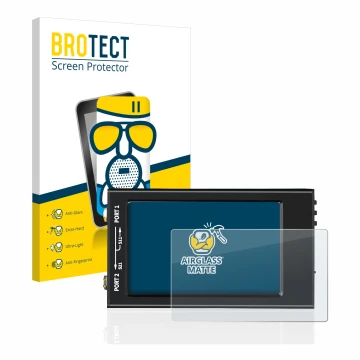 Vorderseite einer Produktverpackung mit dem Markenlogo BROTECT. Daneben ist das Gerät SDRGEEK NanoVNA-F V2 mit dem zugehörigen