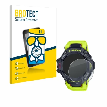 Vorderseite einer Produktverpackung mit dem Markenlogo BROTECT. Daneben ist das Gerät Casio G-Shock GBD-H2000 mit dem zugehöri