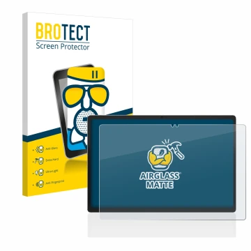 Vorderseite einer Produktverpackung mit dem Markenlogo BROTECT. Daneben ist das Gerät Jumper EZpad M11 mit dem zugehörigen Dis