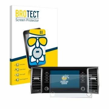 Vorderseite einer Produktverpackung mit dem Markenlogo BROTECT. Daneben ist das Gerät Skoda Amundsen Kodiaq 2023 Infotainment 