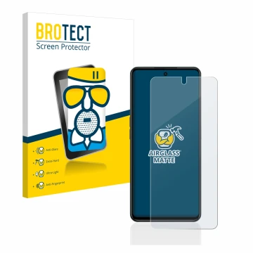 Vorderseite einer Produktverpackung mit dem Markenlogo BROTECT. Daneben ist das Gerät Oppo A98 5G mit dem zugehörigen Displays
