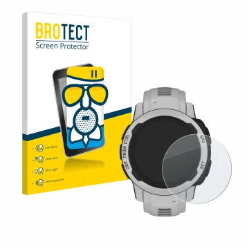 Vorderseite einer Produktverpackung mit dem Markenlogo BROTECT. Daneben ist das Gerät Garmin Instinct 2S Solar (40 mm) mit dem
