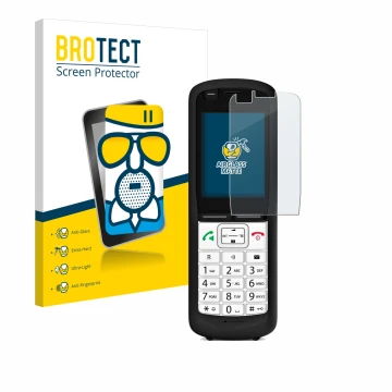 Vorderseite einer Produktverpackung mit dem Markenlogo BROTECT. Daneben ist das Gerät Unify OpenScape DECT Phone R6 mit dem zu