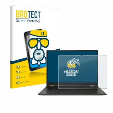 Vorderseite einer Produktverpackung mit dem Markenlogo BROTECT. Daneben ist das Gerät ASUS Vivobook S 16 Flip OLED TP3604 mit 