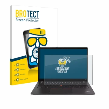 Vorderseite einer Produktverpackung mit dem Markenlogo BROTECT. Daneben ist das Gerät Lenovo ThinkPad T14s Gen 4 mit dem zugeh