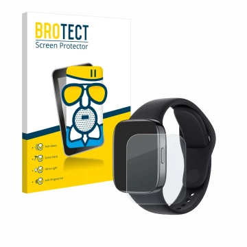 Vorderseite einer Produktverpackung mit dem Markenlogo BROTECT. Daneben ist das Gerät Xiaomi Redmi Watch 3 mit dem zugehörigen