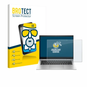 Vorderseite einer Produktverpackung mit dem Markenlogo BROTECT. Daneben ist das Gerät HP EliteBook x360 1040 G10 mit dem zugeh