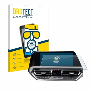 Vorderseite einer Produktverpackung mit dem Markenlogo BROTECT. Daneben ist das Gerät BMW 3 G20 2020 mit dem zugehörigen Displ