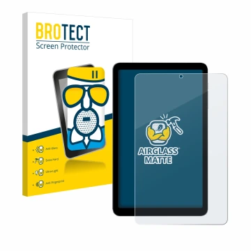 Vorderseite einer Produktverpackung mit dem Markenlogo BROTECT. Daneben ist das Gerät Alldocube iPlay 50 mini mit dem zugehöri