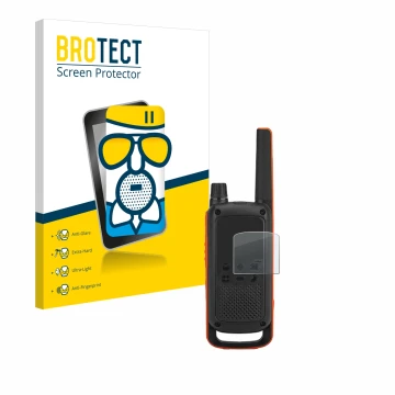 Vorderseite einer Produktverpackung mit dem Markenlogo BROTECT. Daneben ist das Gerät Motorola Talkabout T82 mit dem zugehörig