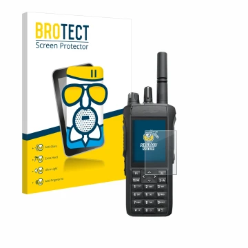 Vorderseite einer Produktverpackung mit dem Markenlogo BROTECT. Daneben ist das Gerät Motorola Mototrbo R7 mit dem zugehörigen
