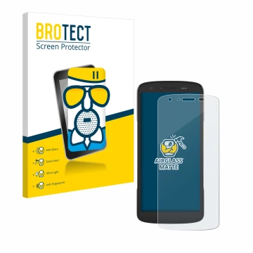 Vorderseite einer Produktverpackung mit dem Markenlogo BROTECT. Daneben ist das Gerät Zebra TC27 mit dem zugehörigen Displaysc