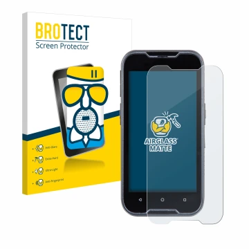 Vorderseite einer Produktverpackung mit dem Markenlogo BROTECT. Daneben ist das Gerät Datalogic Memor 11 mit dem zugehörigen D