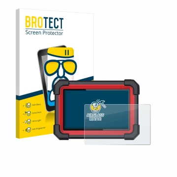 Vorderseite einer Produktverpackung mit dem Markenlogo BROTECT. Daneben ist das Gerät Launch X-431 CRP 919E BT mit dem zugehör