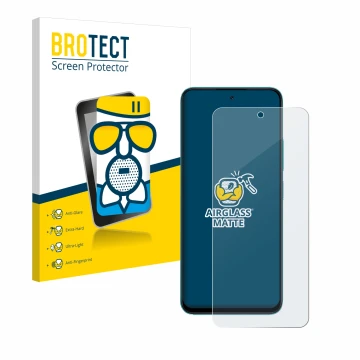 Vorderseite einer Produktverpackung mit dem Markenlogo BROTECT. Daneben ist das Gerät Xiaomi Poco M6 Pro 5G mit dem zugehörige