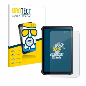 Vorderseite einer Produktverpackung mit dem Markenlogo BROTECT. Daneben ist das Gerät Oukitel RT3 mit dem zugehörigen Displays