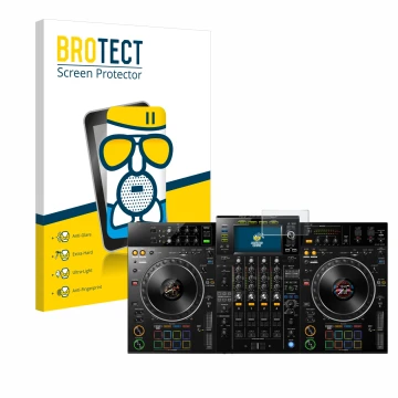 Vorderseite einer Produktverpackung mit dem Markenlogo BROTECT. Daneben ist das Gerät Pioneer XDJ -XZ mit dem zugehörigen Disp