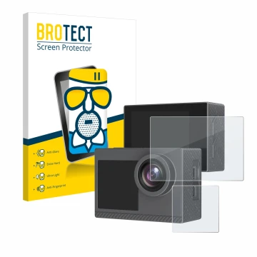 Vorderseite einer Produktverpackung mit dem Markenlogo BROTECT. Daneben ist das Gerät Akaso Brave 4 Pro mit dem zugehörigen Di