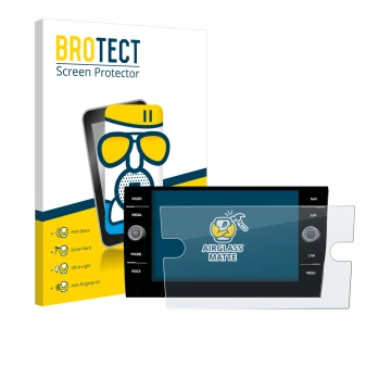 Vorderseite einer Produktverpackung mit dem Markenlogo BROTECT. Daneben ist das Gerät Volkswagen Taigo Discover Media 8” 2023 