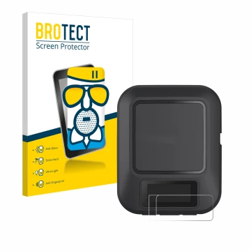 Vorderseite einer Produktverpackung mit dem Markenlogo BROTECT. Daneben ist das Gerät Garmin inReach Messenger mit dem zugehör