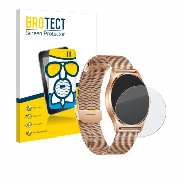 Vorderseite einer Produktverpackung mit dem Markenlogo BROTECT. Daneben ist das Gerät Xcoast X-Watch Joli XC Pro mit dem zugeh