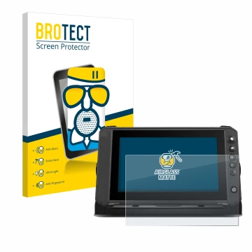 Vorderseite einer Produktverpackung mit dem Markenlogo BROTECT. Daneben ist das Gerät Lowrance Elite FS 9 mit dem zugehörigen 