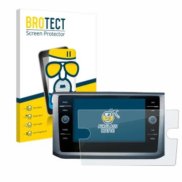 Vorderseite einer Produktverpackung mit dem Markenlogo BROTECT. Daneben ist das Gerät Volkswagen Passat B8 Discover Media 8