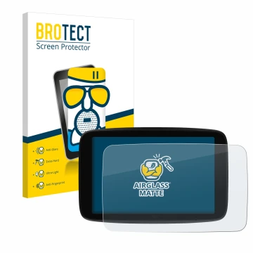 Vorderseite einer Produktverpackung mit dem Markenlogo BROTECT. Daneben ist das Gerät TomTom GO Superior 7