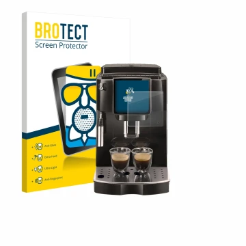 Vorderseite einer Produktverpackung mit dem Markenlogo BROTECT. Daneben ist das Gerät DeLonghi Magnifica Start ECAM222.60 mit 