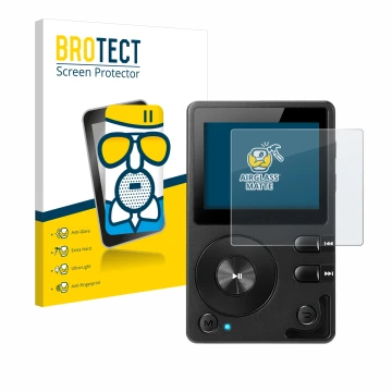 Vorderseite einer Produktverpackung mit dem Markenlogo BROTECT. Daneben ist das Gerät Hifi Walker H2 mit dem zugehörigen Displ
