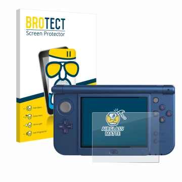 Vorderseite einer Produktverpackung mit dem Markenlogo BROTECT. Daneben ist das Gerät Nintendo New 3DS XL (Unteres Display) mi