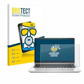 Vorderseite einer Produktverpackung mit dem Markenlogo BROTECT. Daneben ist das Gerät HP EliteBook 645 G10 mit dem zugehörigen