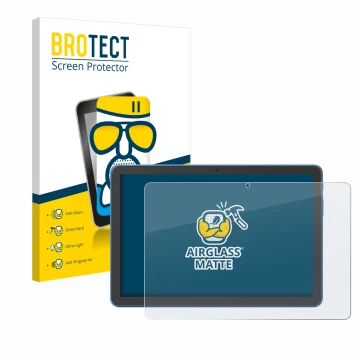 Vorderseite einer Produktverpackung mit dem Markenlogo BROTECT. Daneben ist das Gerät Amazon Fire HD 10 2023 (13. Gen.) mit de