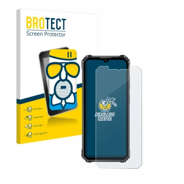 Vorderseite einer Produktverpackung mit dem Markenlogo BROTECT. Daneben ist das Gerät Oukitel WP28 mit dem zugehörigen Display