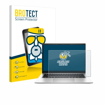 Vorderseite einer Produktverpackung mit dem Markenlogo BROTECT. Daneben ist das Gerät HP EliteBook 845 G10 mit dem zugehörigen