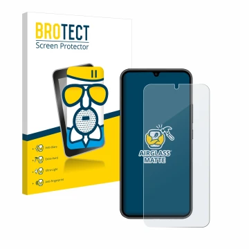 Vorderseite einer Produktverpackung mit dem Markenlogo BROTECT. Daneben ist das Gerät Samsung Galaxy A34 5G Enterprise Edition