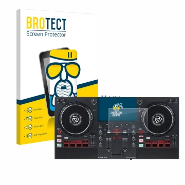 Vorderseite einer Produktverpackung mit dem Markenlogo BROTECT. Daneben ist das Gerät Numark Mixstream Pro+ mit dem zugehörige
