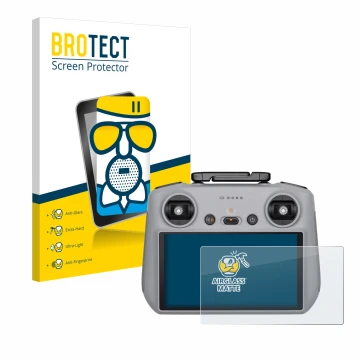 Vorderseite einer Produktverpackung mit dem Markenlogo BROTECT. Daneben ist das Gerät DJI RC 2 mit dem zugehörigen Displayschu