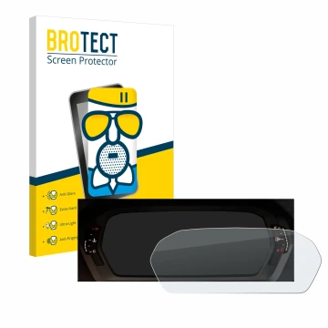 Vorderseite einer Produktverpackung mit dem Markenlogo BROTECT. Daneben ist das Gerät Audi A3 2023 Virtual cockpit mit dem zug