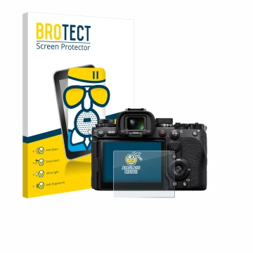 Vorderseite einer Produktverpackung mit dem Markenlogo BROTECT. Daneben ist das Gerät Sony Alpha 9 III mit dem zugehörigen Dis