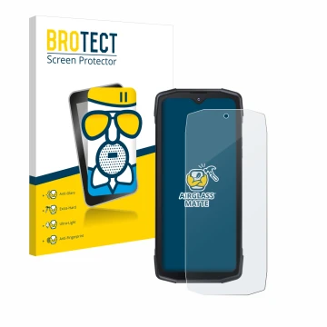 Vorderseite einer Produktverpackung mit dem Markenlogo BROTECT. Daneben ist das Gerät Cubot King Kong Star 5G mit dem zugehöri