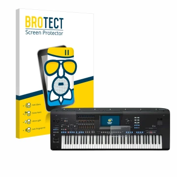 Vorderseite einer Produktverpackung mit dem Markenlogo BROTECT. Daneben ist das Gerät Yamaha Genos2 mit dem zugehörigen Displa