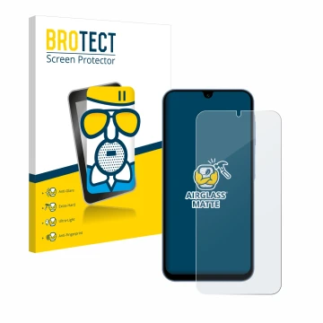 Vorderseite einer Produktverpackung mit dem Markenlogo BROTECT. Daneben ist das Gerät Samsung Galaxy A15 5G mit dem zugehörige