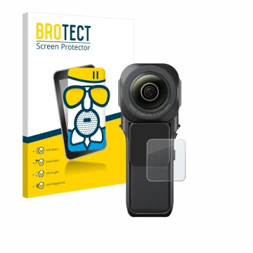 Vorderseite einer Produktverpackung mit dem Markenlogo BROTECT. Daneben ist das Gerät Insta360 One RS 1-Zoll 360 mit dem zugeh