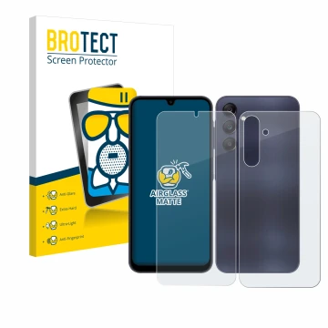 Vorderseite einer Produktverpackung mit dem Markenlogo BROTECT. Daneben ist das Gerät Samsung Galaxy A25 5G (Display+Rückseite